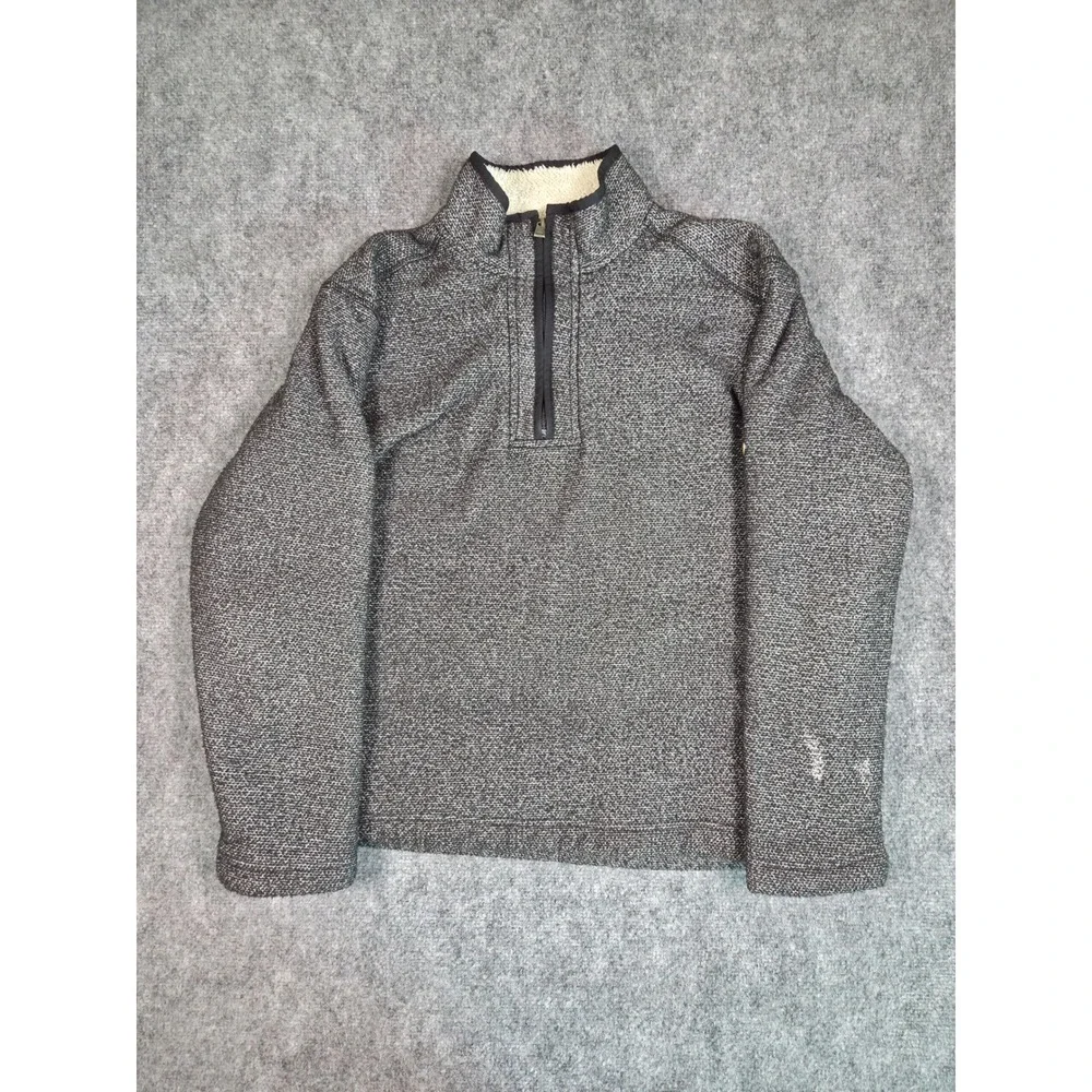 Orvis Quarter Zip Pullover Mens L Grey Sherpa Lined Textured Knit Sweater